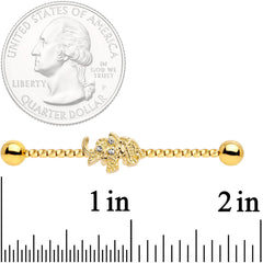 14G Clear Gem Gold Tone Elephant Industrial Barbell 38mm