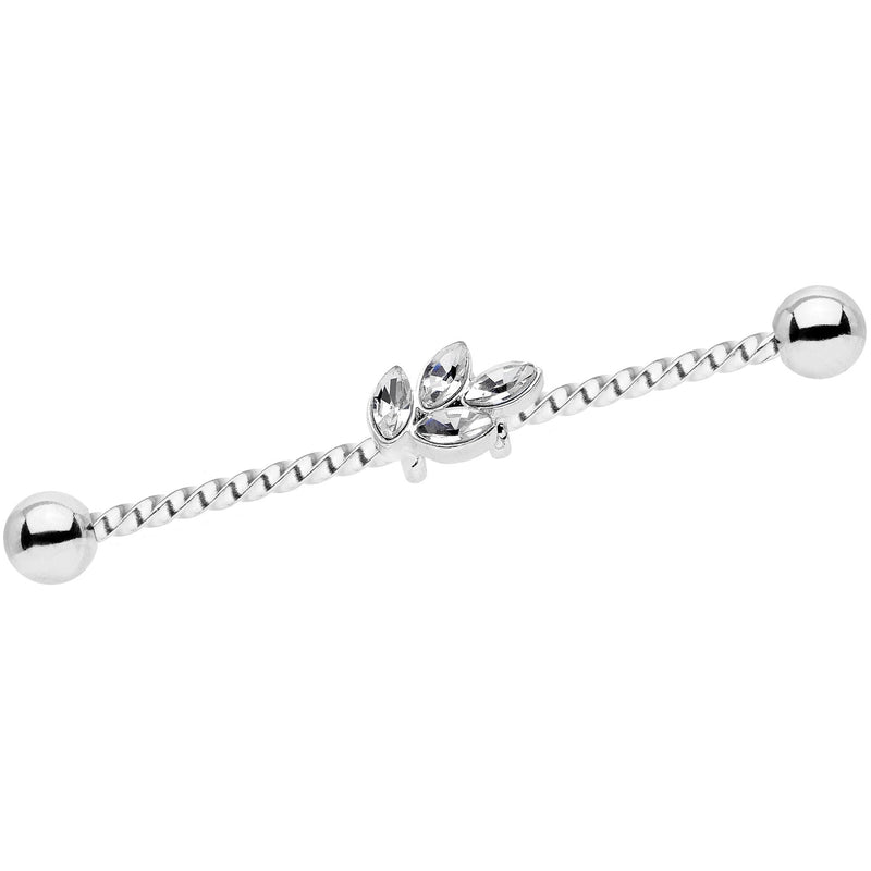 14G Clear Gem Leaf Industrial Barbell 38mm