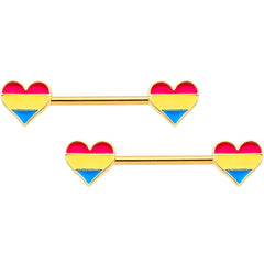14G Pansexual Pride Gold Tone Heart Barbell Nipple Ring Set