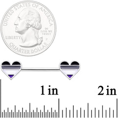 14G Black Grey White Asexual Pride Heart Barbell Nipple Ring Set