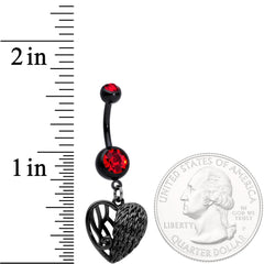 Red Gem Black Angels Wing Heart Dangle Belly Ring