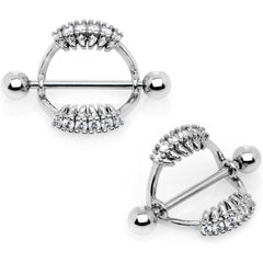 14G 9/16 Clear CZ Gem Scary Fang Halloween Nipple Shield Set