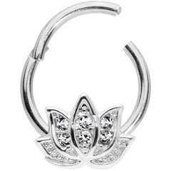 16G 3/8 Clear Gem Lotus Flower Hinged Segment Ring