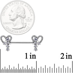 14G 9/16 Clear Gem Valentine Heart Barbell Nipple Ring Set