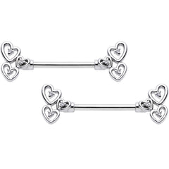 14G 9/16 Clear CZ Gem Abstract Heart Barbell Nipple Ring Set