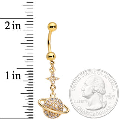 Clear Gem Gold Tone Planet Saturn Dangle Belly Ring