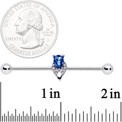 14G Clear Blue Teardrop Gem Art Deco Industrial Barbell 38mm