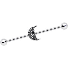 14G Black Gem Night Skull Crescent Moon Industrial Barbell 38mm