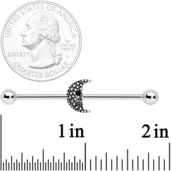 14G Black Gem Night Skull Crescent Moon Industrial Barbell 38mm