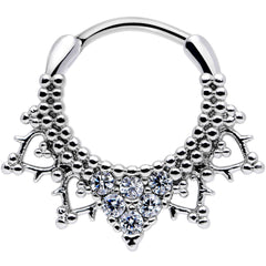 16G 3/8 Clear CZ Gem Triangle Ornate Septum Clicker