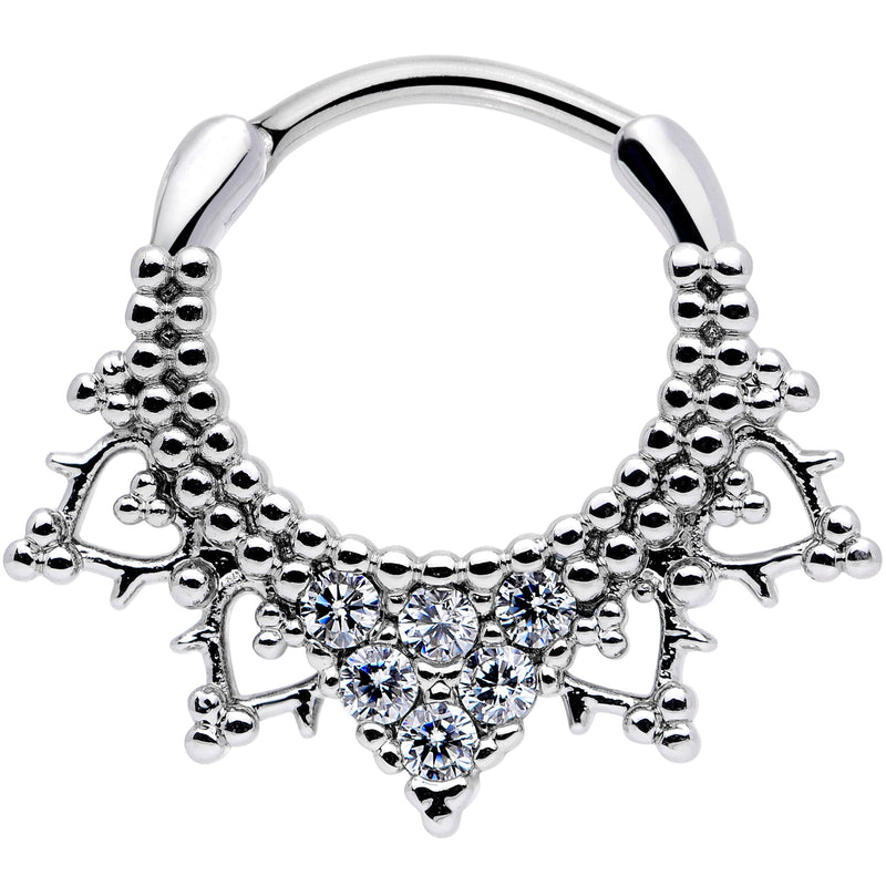 16G 3/8 Clear CZ Gem Triangle Ornate Septum Clicker