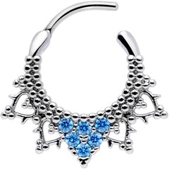 16G 3/8 Aqua CZ Gem Triangle Ornate Septum Clicker