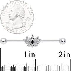 14G Clear Black Gem Crown Lotus Flower Industrial Barbell 38mm