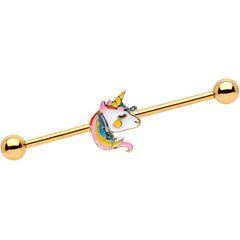 14G Gold Tone Pastel Unicorn Industrial Barbell 38mm