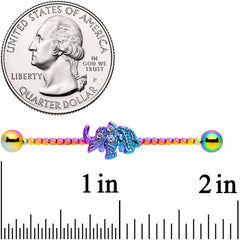 14G Clear Gem Rainbow Elephant Twisted Industrial Barbell 38mm