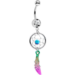 Clear Gem Color Fade Feather Dreamcatcher Dangle Belly Ring