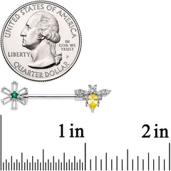 14G 9/16 Clear Yellow CZ Gem Bee Flower Barbell Nipple Ring Set