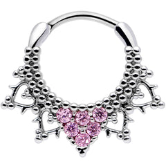 16G 3/8 Pink CZ Gem Triangle Ornate Septum Clicker