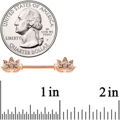14G 9/16 Clear Gem Rose Gold Tone Lotus Flower Barbell Nipple Ring Set
