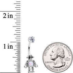Clear Gem White Faux Opal Rockin Robot Belly Ring
