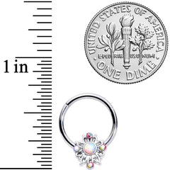 16G 3/8 White Synthetic Opal Aurora Gem Crest Hinged Segment Ring