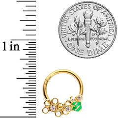 16G 3/8 Clear Gem Gold Tone Green Bee Hinged Segment Ring