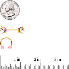 14G Gold Tone Unicorn UV Horseshoe Barbell Nipple Ring Set of 4