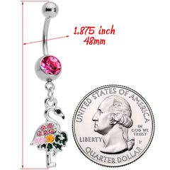 Pink Gem Florida Pink Flamingo Bird Dangle Belly Ring