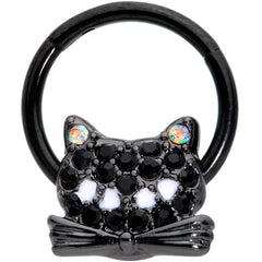 16G 3/8 Black Aurora Gem Black Cat Hinged Segment Ring