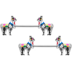 14G 9/16 Colorful Drama Llama Barbell Nipple Ring Set