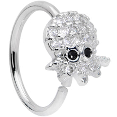 18G 3/8 Clear Black CZ Gem Nautical Octopus Nose Hoop