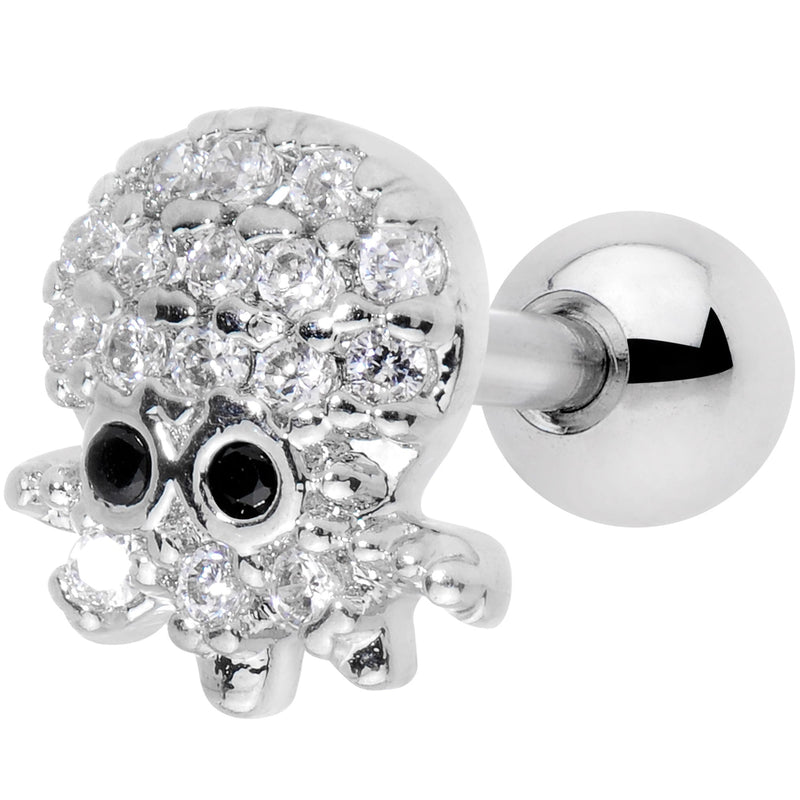 16G 1/4 Clear Black CZ Gem Nautical Octopus Cartilage Tragus