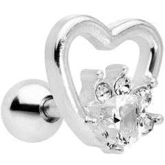 16G 1/4 Clear Gem Rose Flower Hollow Heart Cartilage Tragus