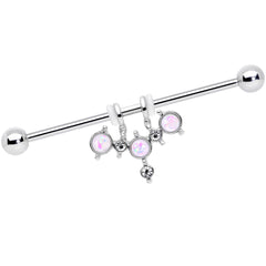 14G White Faux Opal Triad Dangle Industrial Barbell 38mm