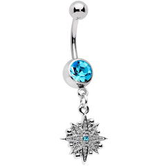 Aqua Gem Starburst Crescent Moon Dangle Belly Ring Set of 2