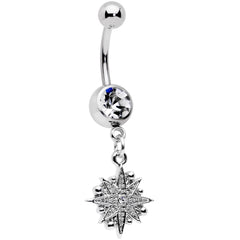 Clear Gem Starburst Crescent Moon Dangle Belly Ring Set of 2