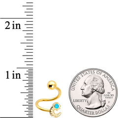 14G 3/8 Blue Faux Opal Gold Tone Moon Spiral Twister Belly Ring