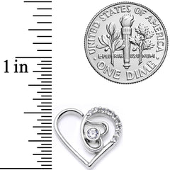 16G 1/4 Clear CZ Gem Double Heart Left Ear Closure Ring