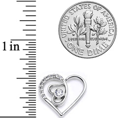 16G 1/4 Clear CZ Gem Double Heart Right Ear Closure Ring