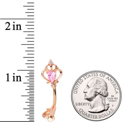 Pink CZ Gem Rose Gold Tone Princess Key Belly Ring