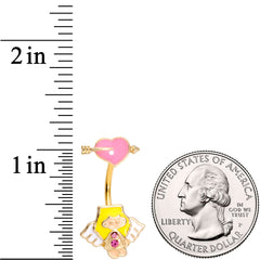 Pink Gem Gold Tone Cupid Heart Double Mount Belly Ring