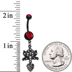 Red Clear Gem Black Lotus Flower Heart Dangle Belly Ring