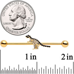 14G Clear Black Gem Gold Tone Dinosaur Industrial Barbell 38mm