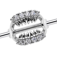 14G Clear CZ Gem Scary Monster Fangs Industrial Barbell 38mm
