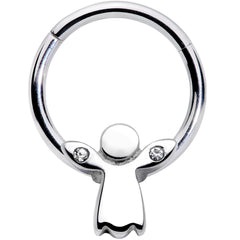 16G 3/8 Clear Gem Tiny Angel Hinged Segment Ring