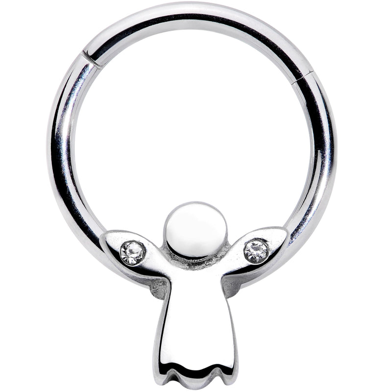 16G 3/8 Clear Gem Tiny Angel Hinged Segment Ring