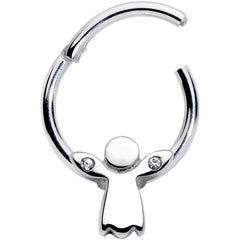 16G 3/8 Clear Gem Tiny Angel Hinged Segment Ring