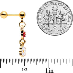 16G 1/4 Clear Gem Gold Tone Ladybug Dangle Cartilage Tragus