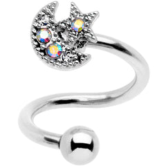 14G 3/8 Stainless Steel Moon Star Spiral Twister Belly Ring
