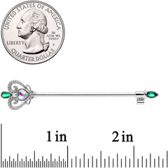 14G Green Aurora Gem Queens Key Industrial Barbell 38mm